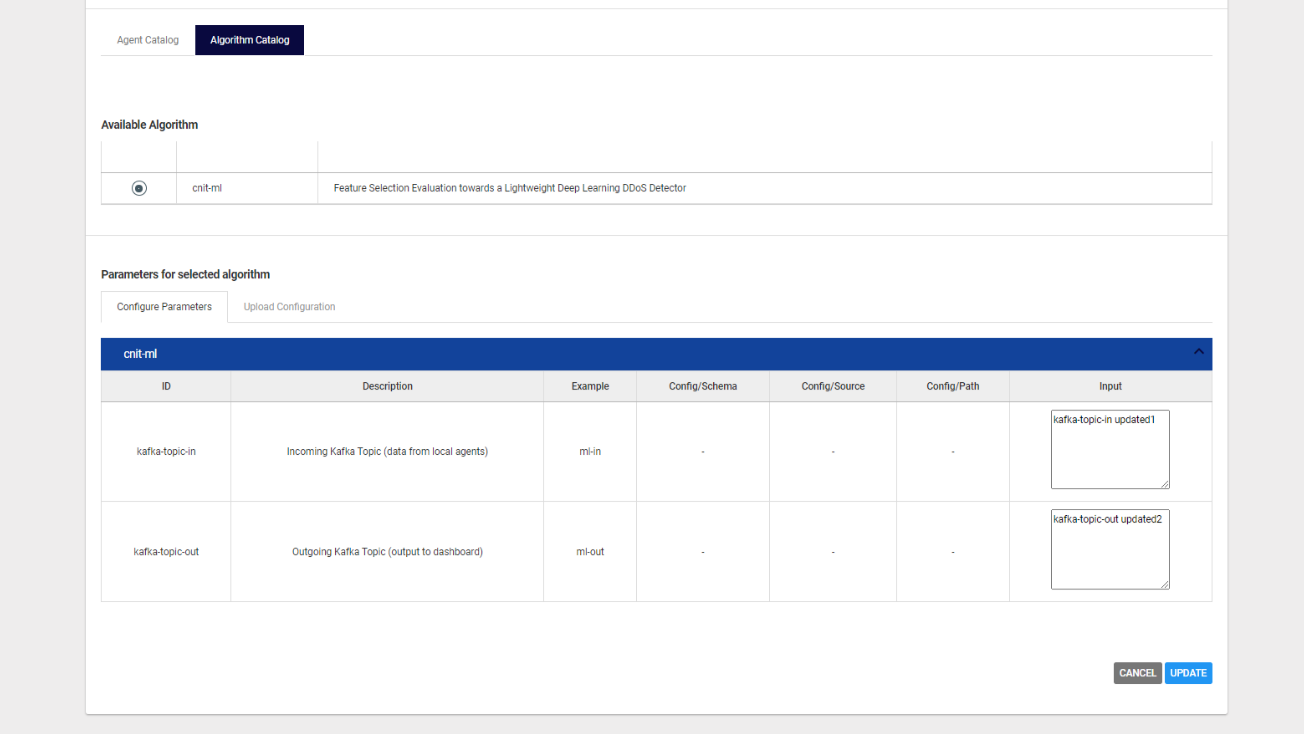 Security Pipeline algorithm configuration